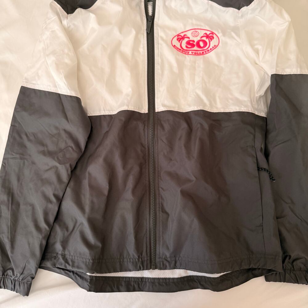 Holloway Women’s Rain Jacket M White Gray Hooded Windbreaker Pink Volleyball - Picture 5 of 12